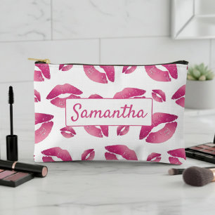 Bolsito Accesorio Pequeño Patrón de Labios Rosa y Blanco