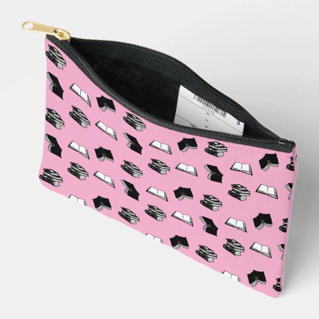 Bolsito Accesorio Pequeño Patrón de libro bibliophile moderno rosa (Abierto)