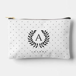 Bolsito Accesorio Pequeño Patrón de lunares con monograma de laurel en blanc
