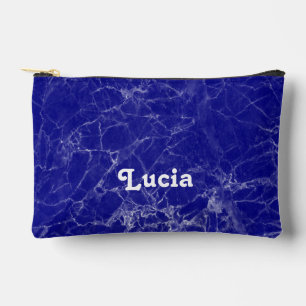 Bolsito Accesorio Pequeño Patrón de mármol azul de nombre personalizado