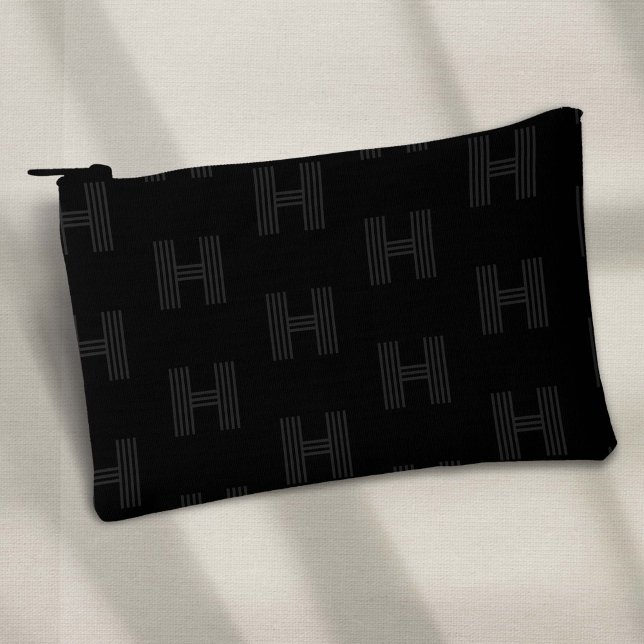 Bolsito Accesorio Pequeño Patrón de monograma negro, golf (Black Monogram Pattern, Simple Black small pouch)