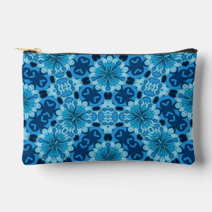 Bolsito Accesorio Pequeño Patrón de mosaico chino con flor azul índigo