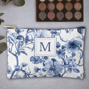 Bolsito Accesorio Pequeño Patrón de Toile de Chinoiserie Azul con Monograma 