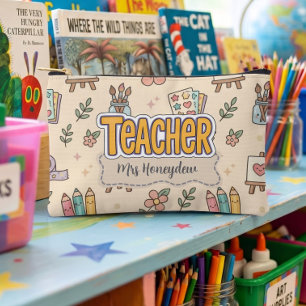 Bolsito Accesorio Pequeño Patrón de útiles escolares para maestros de pastel