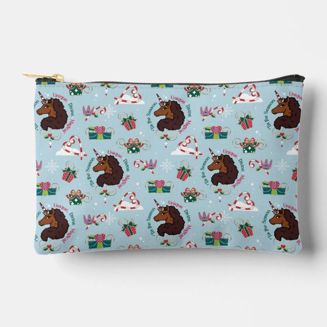 Bolsito Accesorio Pequeño Patrón de vacaciones de Afro Unicornio (Anverso)