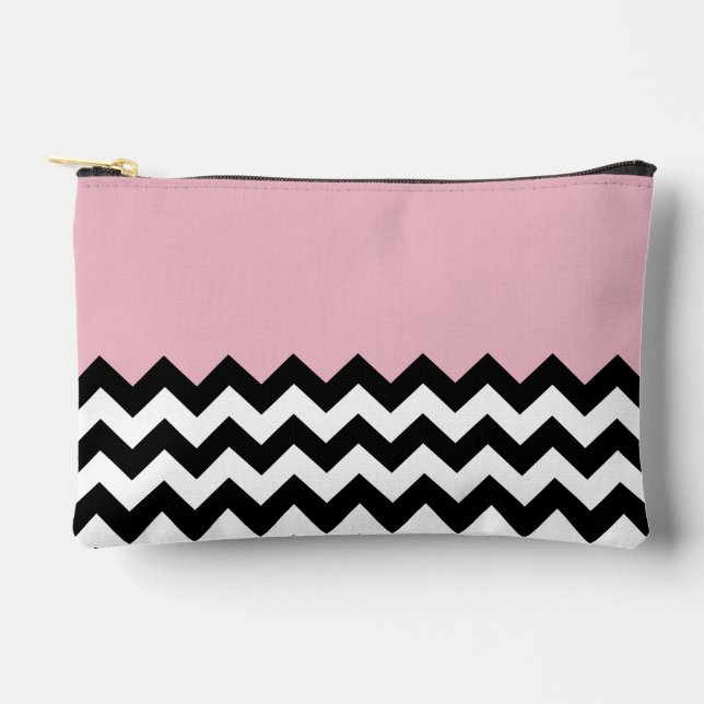 Bolsito Accesorio Pequeño Patrón de zigzag negro y blanco, chevron, rosa (Anverso)