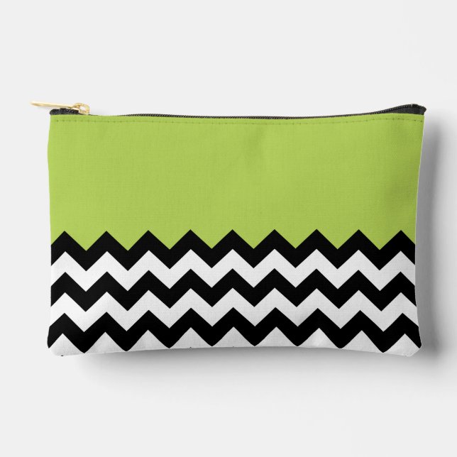 Bolsito Accesorio Pequeño Patrón de zigzag negro y blanco, chevron, verde (Anverso)