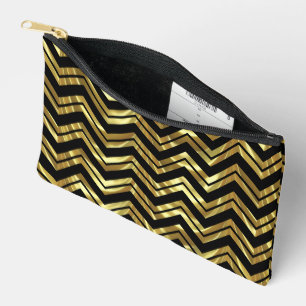 Bolsito Accesorio Pequeño Patrón Elegante De Chevron Geométrico Negro Y Oro
