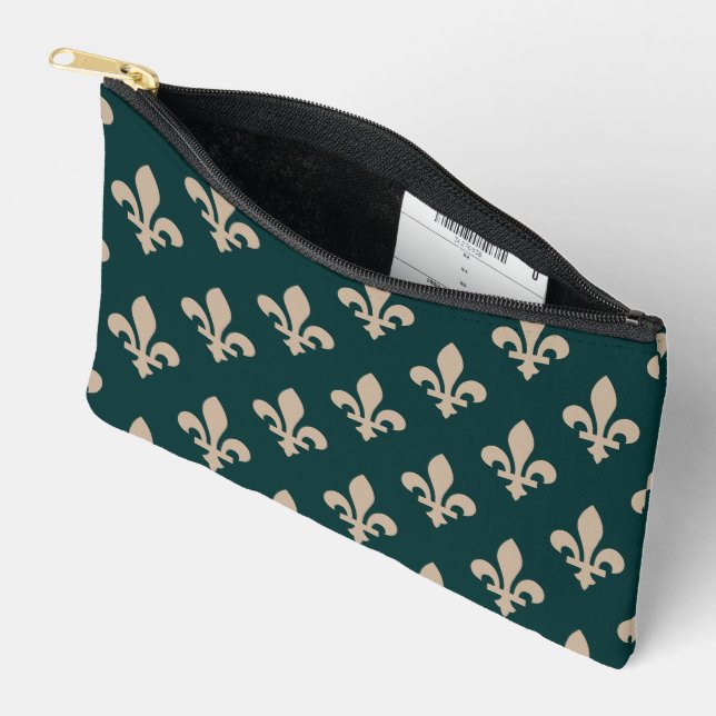 Bolsito Accesorio Pequeño Patrón Fleur de Lis, crema francesa real sobre ver (Abierto)
