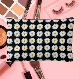 Bolsito Accesorio Pequeño Patrón floral de margarita blanca sobre negro