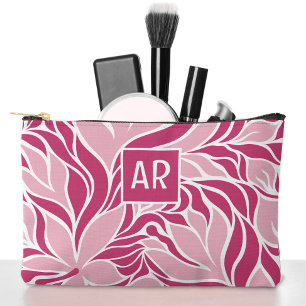 Bolsito Accesorio Pequeño Patrón floral moderno blanco rosa intenso monogram