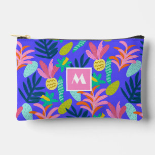 Bolsito Accesorio Pequeño patrón floral monograma azul chic tropical 