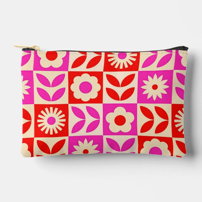 Bolsito Accesorio Pequeño Patrón floral retro vibrante (Anverso)