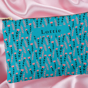 Bolsito Accesorio Pequeño Patrón Floral Simple Moderno Negro y Rosa