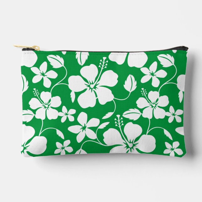 BOLSITO ACCESORIO PEQUEÑO PATRÓN HAWAIIAN HULA (HIBISCUS) EN VERDE (Anverso)