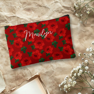 Bolsito Accesorio Pequeño Patrón Personalizado Ilustrado de Rosas Rojas
