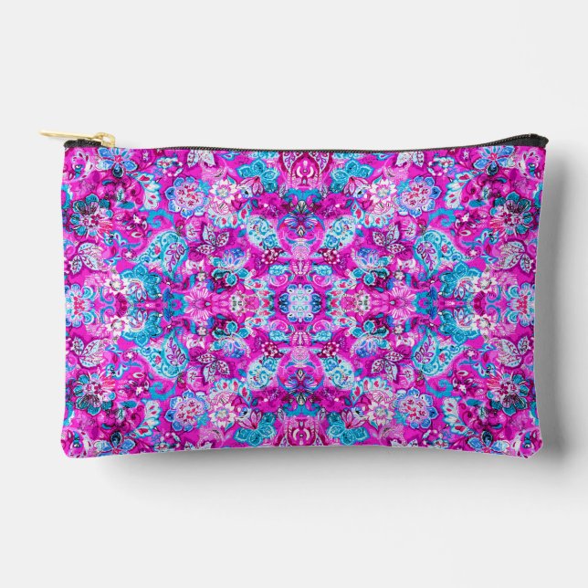 Bolsito Accesorio Pequeño Patrones de flores rosadas azules (Anverso)