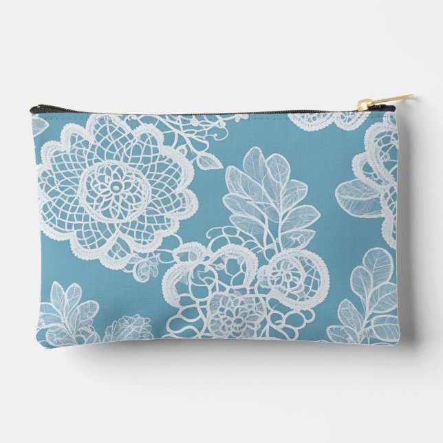 Bolsito Accesorio Pequeño Patrones florales azules y blancos arte de IA (Reverso )