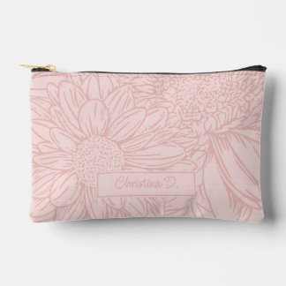 Bolsito Accesorio Pequeño  Peachy Pink on Pink Chrysanthemums with Name