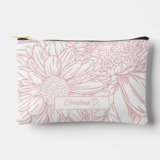 Bolsito Accesorio Pequeño Peachy Pink on White Chrysanthemums with Name