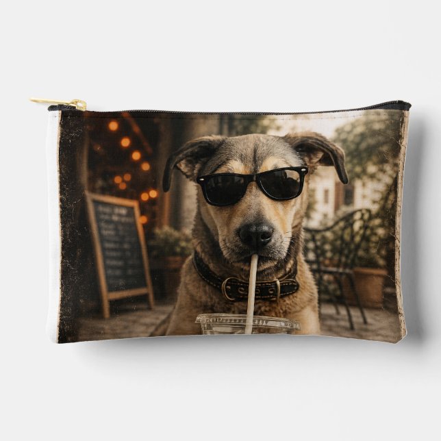 Bolsito Accesorio Pequeño Perro Divertido y Genial Bebiendo Café Helado (Anverso)