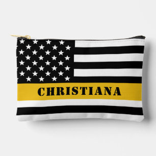 Bolsito Accesorio Pequeño Personalizado 911 Dispatcher USA Flag Thin Gold Li