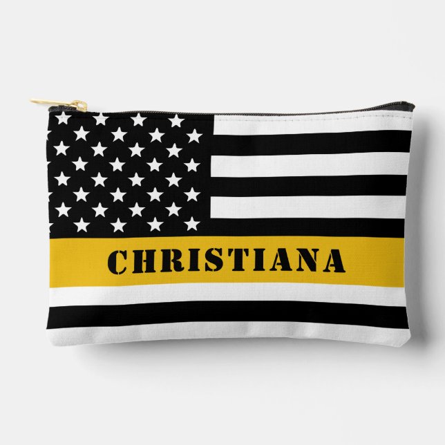 Bolsito Accesorio Pequeño Personalizado 911 Dispatcher USA Flag Thin Gold Li (Anverso)