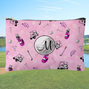 Bolsito Accesorio Pequeño Personalizado Monograma Pelota de golf rosa y carr