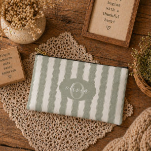 Bolsito Accesorio Pequeño Personalizado Rustico Verde Salvia Rayado