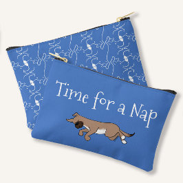 Bolsito Accesorio Pequeño Personalizado Texto Sleepy Dog Blue Back Pattern