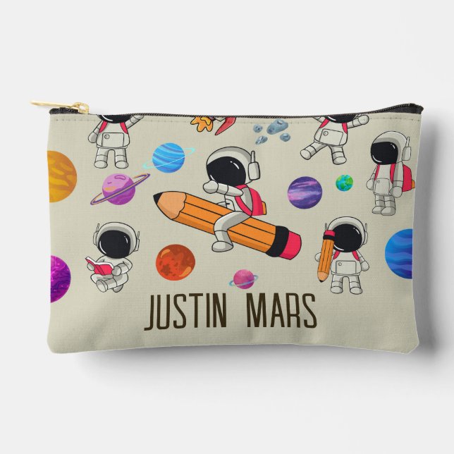 Bolsito Accesorio Pequeño Personalized Astronauts and Planets Back to School (Anverso)