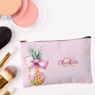Bolsito Accesorio Pequeño Piña tropical con lazo rosa monograma