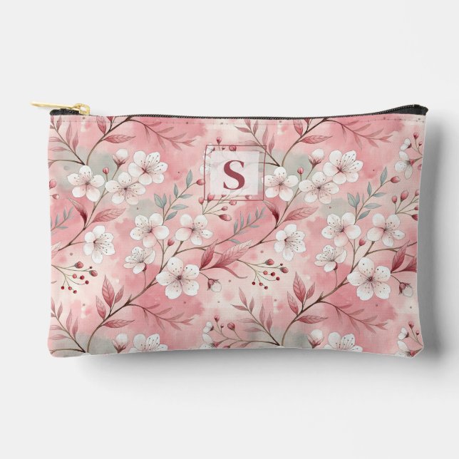Bolsito Accesorio Pequeño Pink cherry blossom monogram (Anverso)