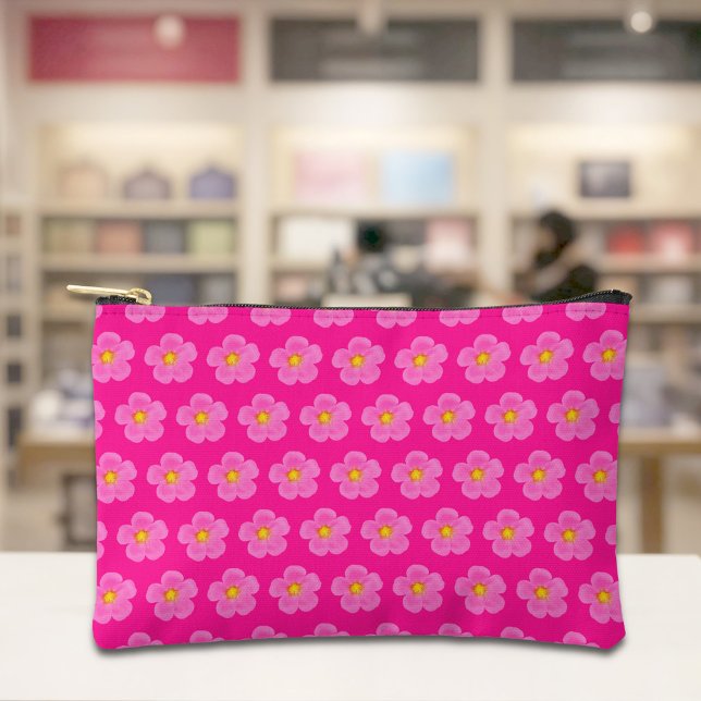 Bolsito Accesorio Pequeño Pink Moss Rose Seamless Pattern Pouch (Pouch with seamless pattern of a pink moss rose)