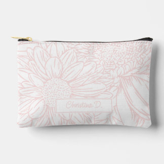 Bolsito Accesorio Pequeño  Pink on White Chrysanthemums with Name