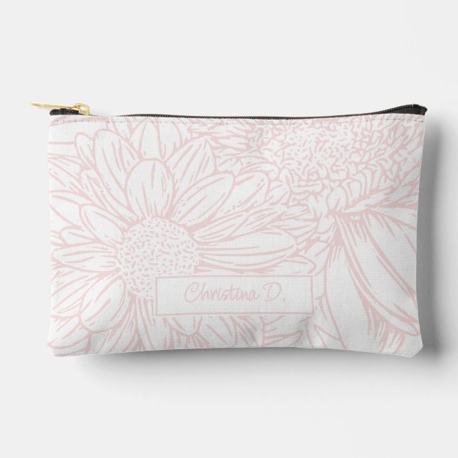 Bolsito Accesorio Pequeño  Pink on White Chrysanthemums with Name (Anverso)
