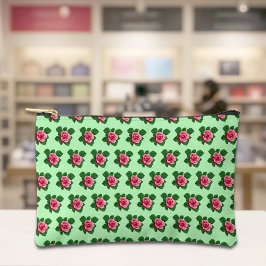 Bolsito Accesorio Pequeño Pink Rose Seamless Pattern on Light Green Pouch