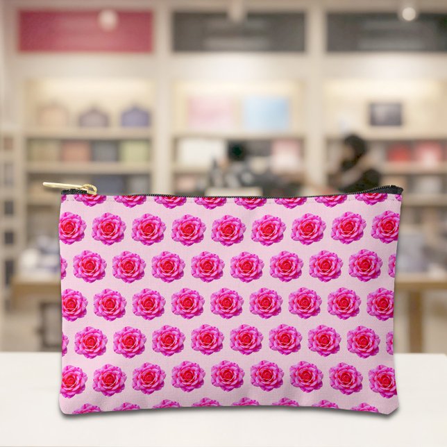 Bolsito Accesorio Pequeño Pink Rose Seamless Pattern Pouch (Pouch with seamless pattern of a pink rose)