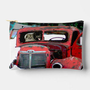 Bolsito Accesorio Pequeño Pintura de Keeshond Navidad Camioneta Roja Antigua