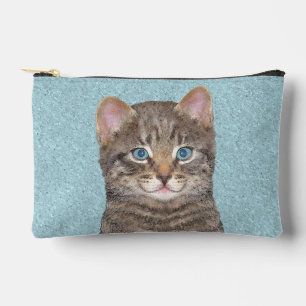 Bolsito Accesorio Pequeño Pintura de retrato de gatos en una tabla gris arte