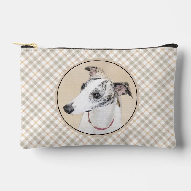 Bolsito Accesorio Pequeño Pintura de Whippet Brindle White Original Dog Art (Anverso)