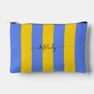 Bolsito Accesorio Pequeño PixDezines Monograma Raya Azul Azure Amarillo Limó