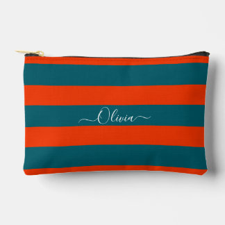 Bolsito Accesorio Pequeño PixDezines Monograma Raya Verde Azul Óxido Naranja