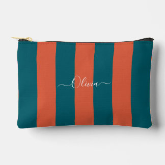 Bolsito Accesorio Pequeño PixDezines Monograma Raya Verde Azul Óxido Naranja