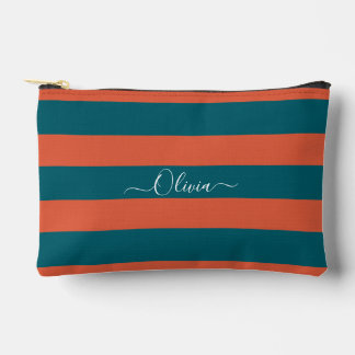 Bolsito Accesorio Pequeño PixDezines Monograma Raya Verde Azul Óxido Naranja