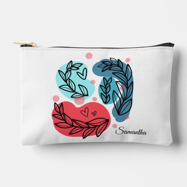 Bolsito Accesorio Pequeño Plantas Resumen Rojo Y Azul (Anverso)