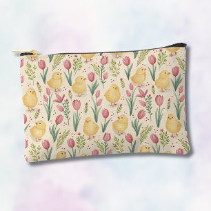 Bolsito Accesorio Pequeño Pollitos amarillos lindos de Pascua con tulipanes