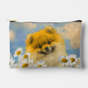 Bolsito Accesorio Pequeño Pomerania entre Margaritas Pintura Arte Original d