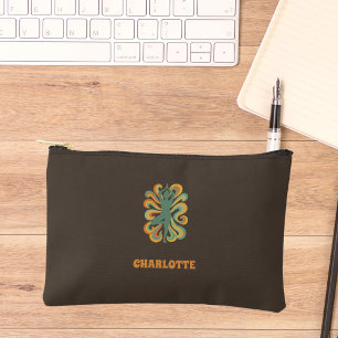 Bolsito Accesorio Pequeño Pose de yoga remolinos retro nombre marrón taupe