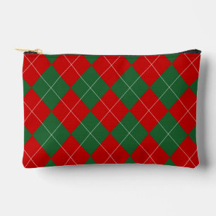 Bolsito Accesorio Pequeño Preppy Argyle Tartán Diamond Plage Verde Rojo